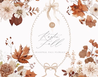 Autumn Watercolor Floral Clipart - Fall Clipart - Watercolor Fall - Rusty Clipart - Coquette Clipart - Moody Florals - Autumn Premade Cards