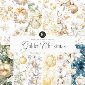 Aquarell Gold Weihnachten Nahtlose Muster, Goldene Weihnachtsmuster, Festliche Muster, Weihnachtsstern, Digitales Papier, Muster