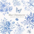 Watercolor Blue Chinoiserie Floral - Vintage Floral Clipart - Chinoiserie Clipart - Vintage Clipart - Vintage Chinoiserie - Wedding Clipart