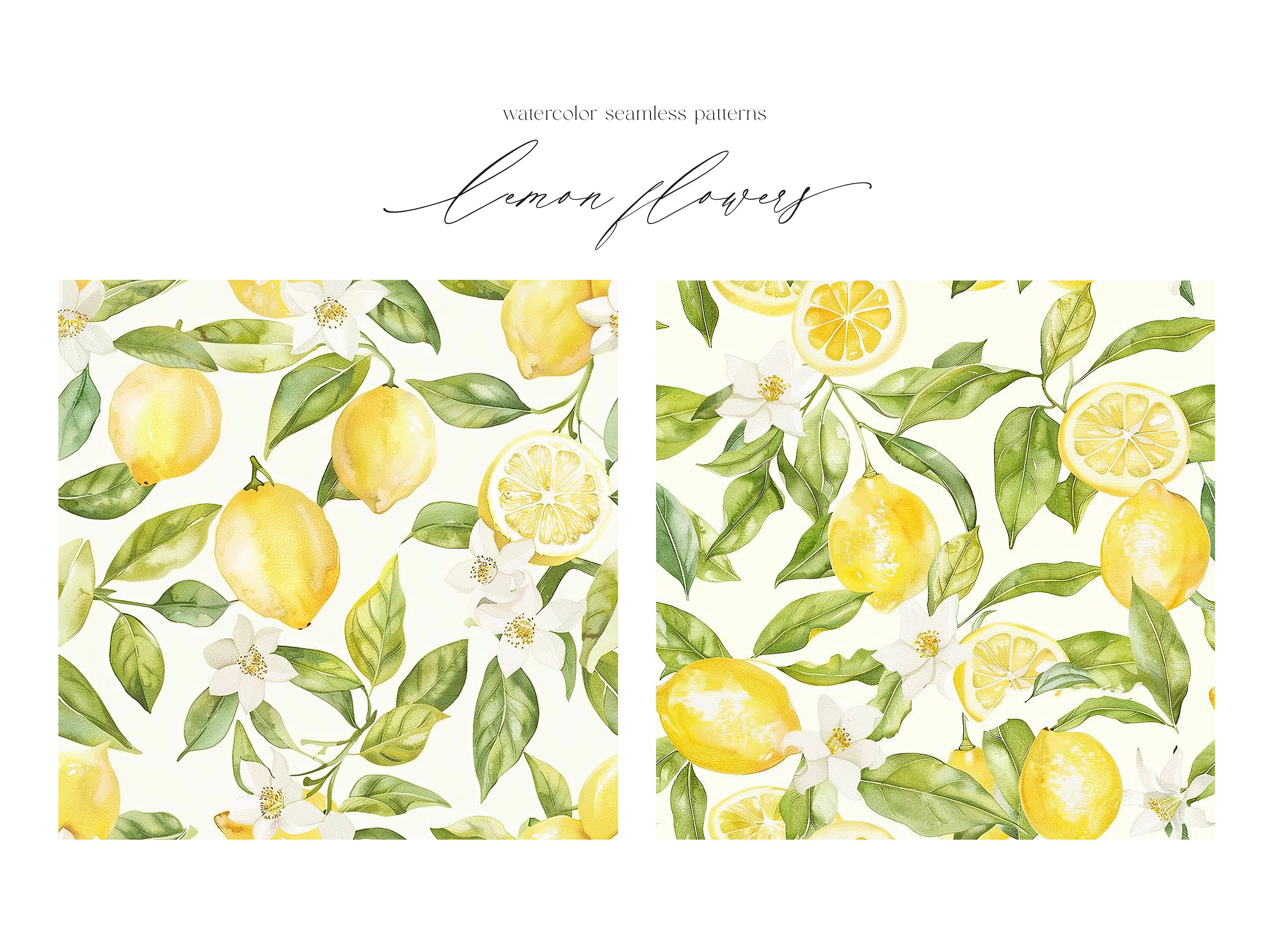 Watercolor Lemons Seamless Patterns - Seamless Lemon Floral Patterns ...