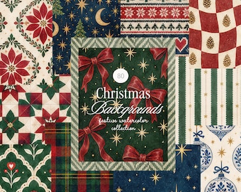 Christmas Background Collection - Digital Paper - Scrapbook - Holiday Digital Paper - Backgrounds JPG - Plaid - Winter Vintage Pattern