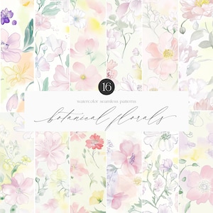 Watercolor Floral Seamless Patterns - Seamless Floral Patterns - Flower Patterns - Modern Floral Patterns - Unlimited License-Digital Papers