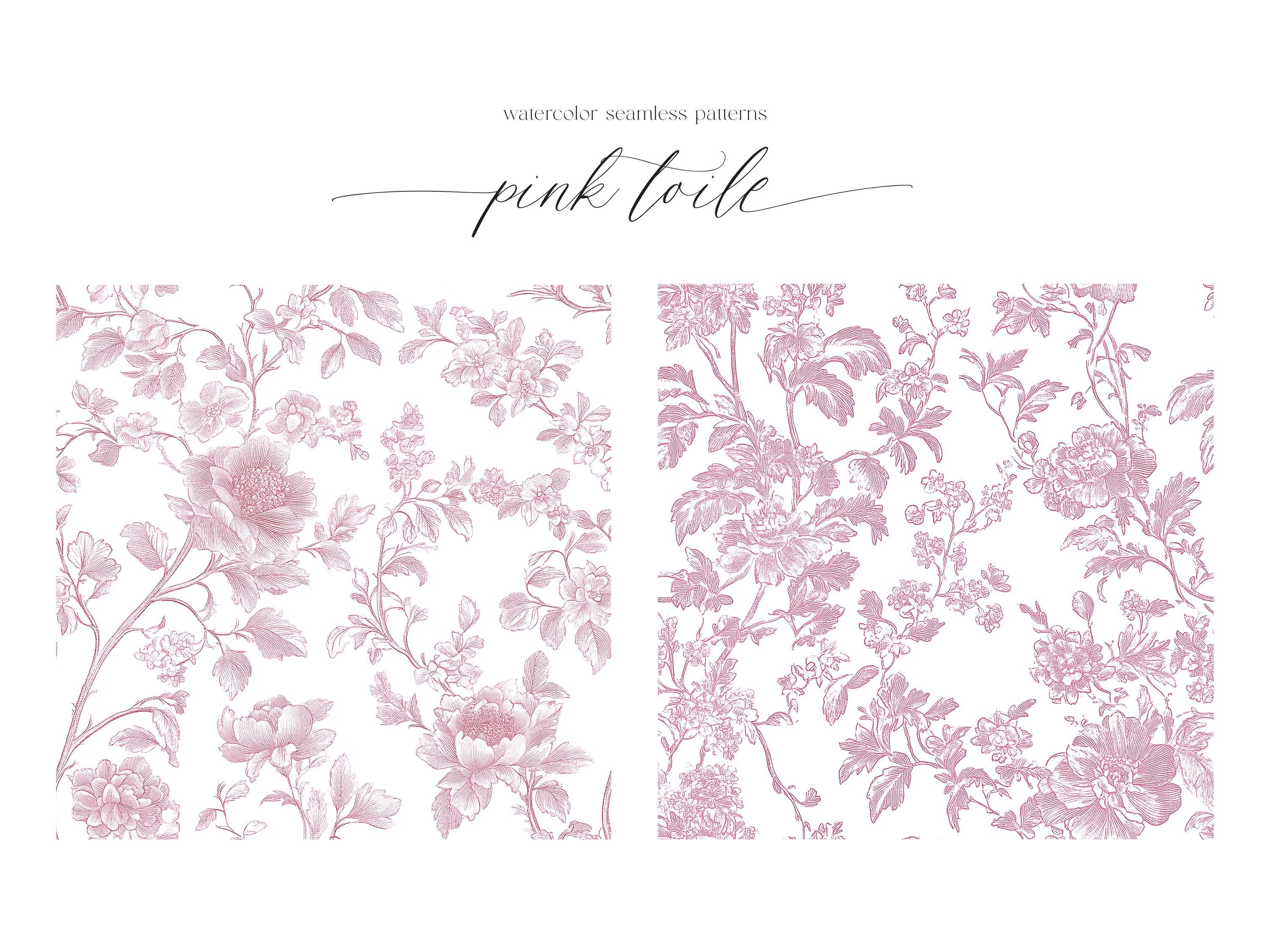 Pink French Toile Floral Seamless Patterns - Vintage Floral Patterns ...