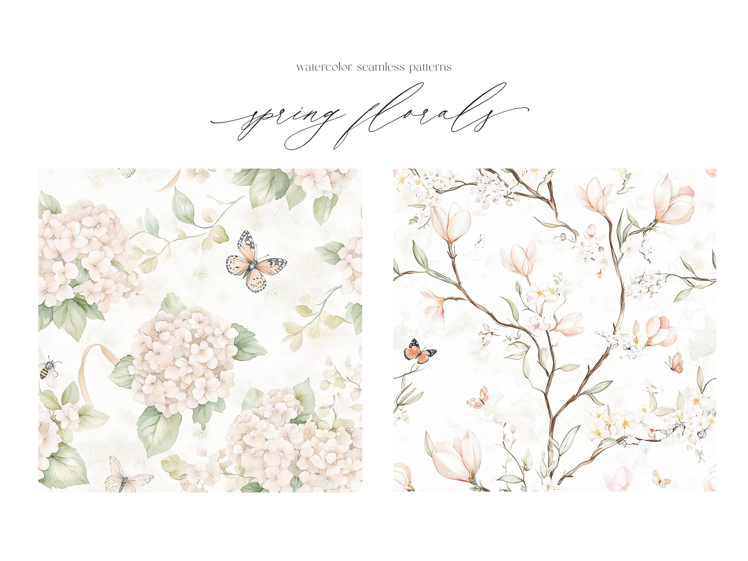 Watercolor Spring Mood Seamless Patterns, Floral Spring Pattern ...