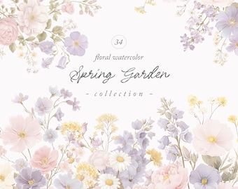 Watercolor Pastel Floral  - Wild Flower Borders - Floral Border- Wedding Clipart - Spring Flowers - Wildflowers