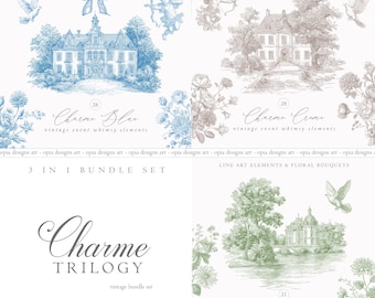 Barokke lijntekeningenbundel - bruiloft clipart-vintage Victoriaanse bruiloft bundel - chinoiserie clipart - koninklijke sierlijst - vintage bundel