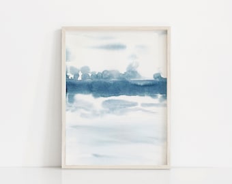 Marine blau Aquarell Malerei, druckbare Kunst, Schlafzimmer Kunst, beruhigende Wandkunst, minimalistischen Druck, große Wandkunst, abstrakte Wandkunst, serene Kunst