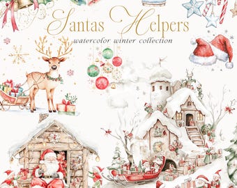 Watercolor Christmas Clipart - Watercolor Santa Claus Clipart - Traditional Christmas Clipart - Christmas Clipart - Christmas Collection