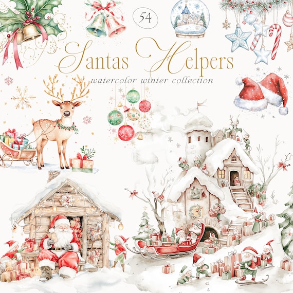Watercolor Christmas Clipart - Watercolor Santa Claus Clipart - Traditional Christmas Clipart - Christmas Clipart - Christmas Collection