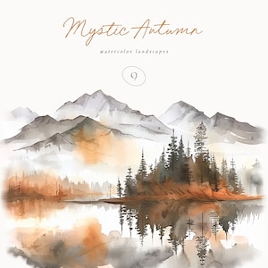 Watercolor Mountain Clipart - Mountains Clipart - Watercolor Clipart -Autumn Clipart-Mountain Landscapes-Forest Clipart-Watercolor Mountains