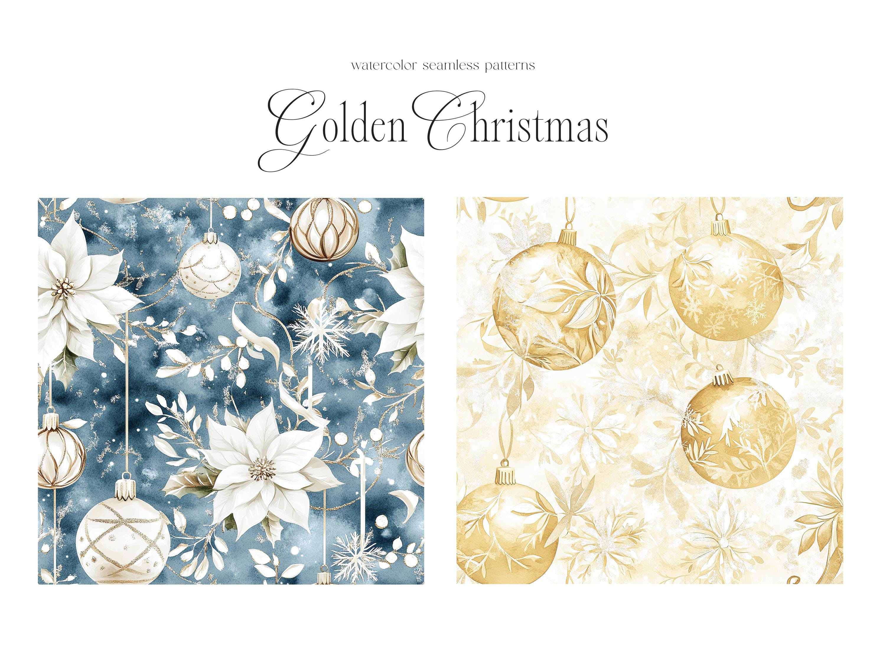 Watercolor Gold Christmas Seamless Patterns, Golden Christmas Patterns ...