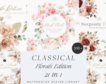 Watercolor Classical Floral Bundle - Floral Collections - Wedding Clipart - Blush Flowers - Watercolor Floral Bundle - Floral Clipart Bundle