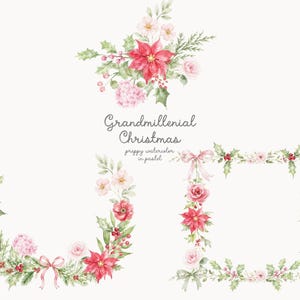 Watercolor Grandmillennial Christmas Pastel Collection - Granny Chic Xmas - Premade Cards -Grandmillennial - Backgrounds - Festive Clipart image 6