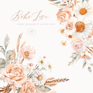 Ramos Florales Boho - Arreglos Boho - Flores Boho - Imágenes Prediseñadas de acuarela - Imágenes Prediseñadas Boho - Imágenes Prediseñadas de boda - Imágenes Prediseñadas prefabricadas