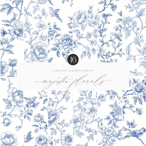 Chinoiseries Floral Seamless Patterns - Vintage Floral Patterns - Chinoiseries Digital Papers - Clipart vintage - Vintage Seamless Patterns