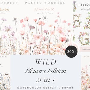 Pacote de flores silvestres em aquarela - Coleções florais - Clipart de casamento - Pacote de flores silvestres - Pacote de flores em aquarela - Pacote de clipart floral