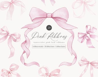 Watercolor Pink Coquette Ribbons Clipart - Coquette Clipart - Pink Ribbons - Ribbon Frames - Pink Bow Ribbons Clipart -Floral Ribbon Wreaths
