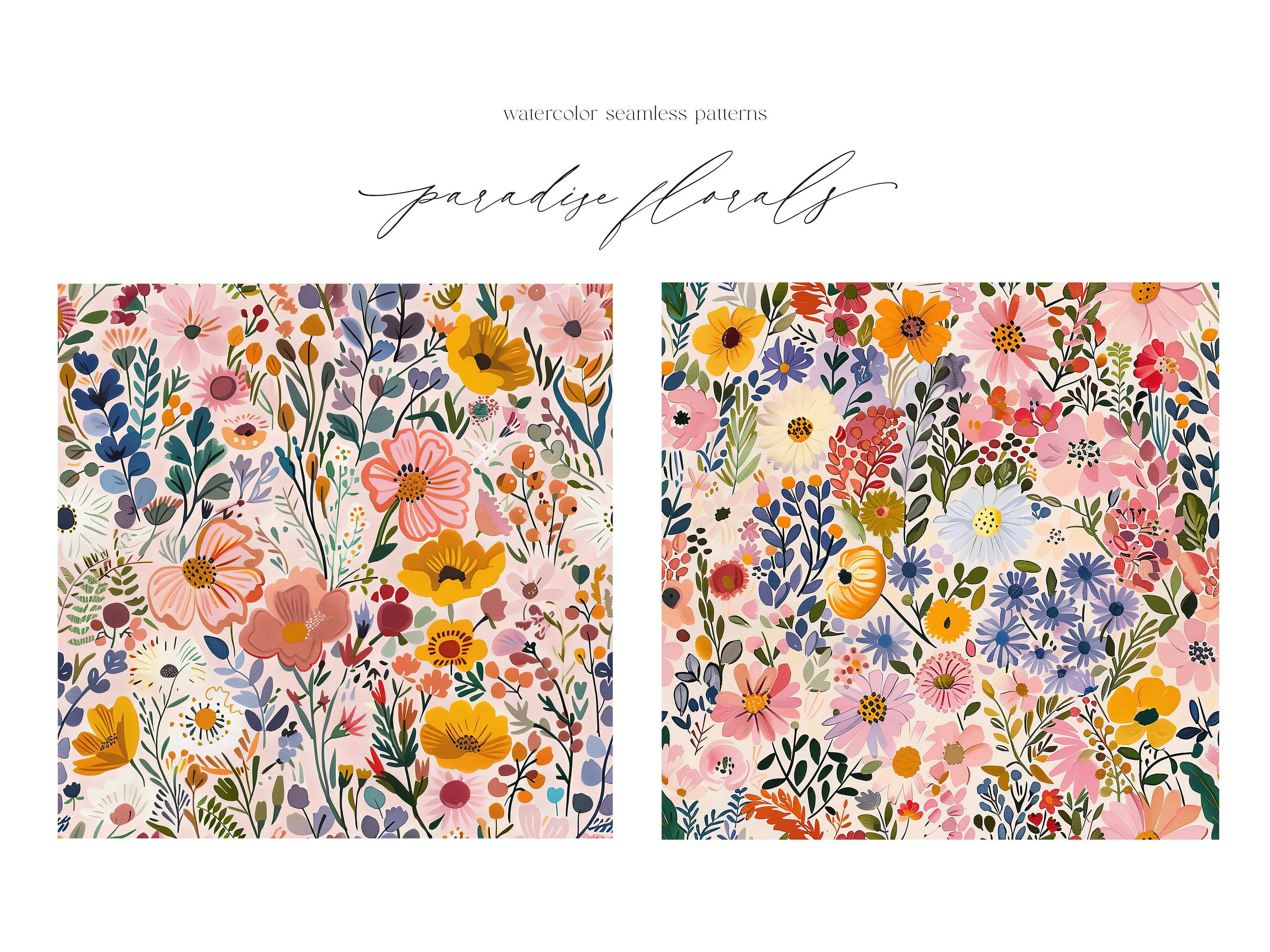 Watercolor Wild Flowers Seamless Patterns - Wild Floral Patterns ...