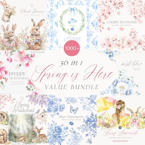 Bundle de cliparts aquarelle printemps-Clipart printemps aquarelle-festivités du printemps Bundle graphique-ensemble de modèles de licence de vente illimitée