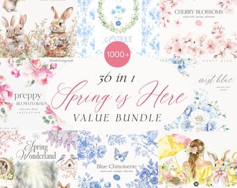 Watercolor Spring Clipart Bundle-Watercolor Spring Clipart Bundle-Spring Festivities Graphic Bundle-Unlimited Sales License-Patterns Set