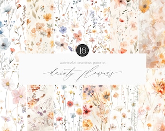 Watercolor Dainty Flowers Seamless Patterns - Digital Papers - Dainty Floral Clipart - Floral Backgrounds - Wedding Clipart - Backgrounds