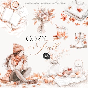 Aquarell Herbst Clipart - Herbst Aquarell Clipart - Gemütlicher Herbst Clipart - Herbstästhetik - Herbst Natur Clipart - Herbst Clipart - Herbst