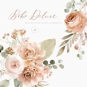 Boho Blumensträuße - Boho Arrangements - Boho Blumen - Aquarell Clipart - Boho Clipart - Hochzeit Clipart - Boho Clipart