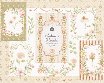 Watercolor Autumn Floral Collection - Fall Moody Flowers - Thanksgiving Cards - Wedding Clipart - Floral Arrangements