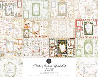 Watercolor Four Seasons Bundle 62 in 1 - Huge Clipart Bundle - One Year of Graphics - Graphic Bundle - Line Art Bundle