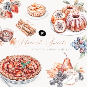 Clipart desserts automne - clipart nourriture automne - clipart récolte - aquarelle automne - nourriture aquarelle - clipart automne - licence de vente illimitée