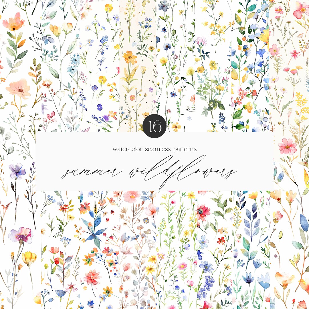 Watercolor Wild Flowers Seamless Patterns - Wild Floral Patterns ...