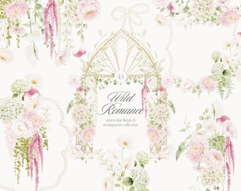 Watercolor Wild Romance Floral Collection - Wedding Invitation Flowers Clipart - Floral Arrangements  - Decorative Elements PNG - Frames