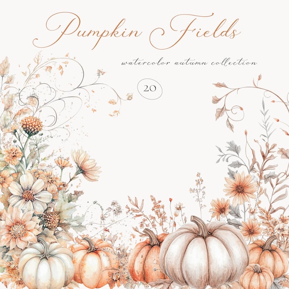 Watercolor Pumpkins and Flowers Clipart - Fall Clipart - Autumn Clipart - Pumpkin Clipart - Pumpkin Borders Clipart - Fall Flowers - Pumpkin
