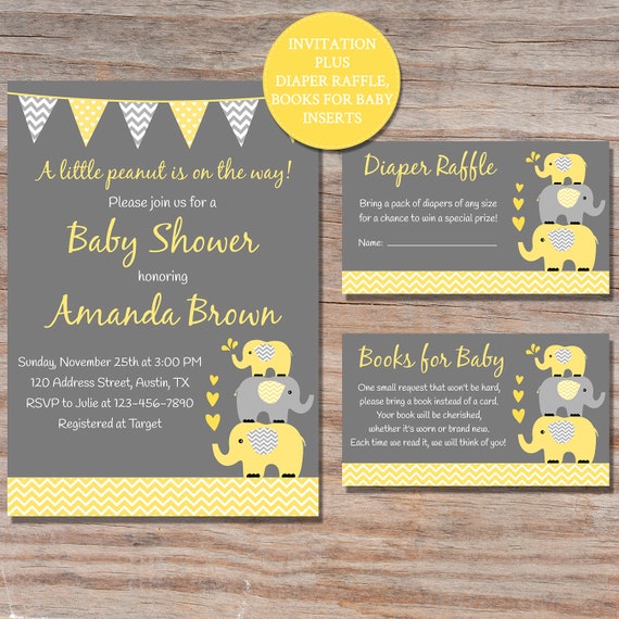 yellow and gray baby shower invitations