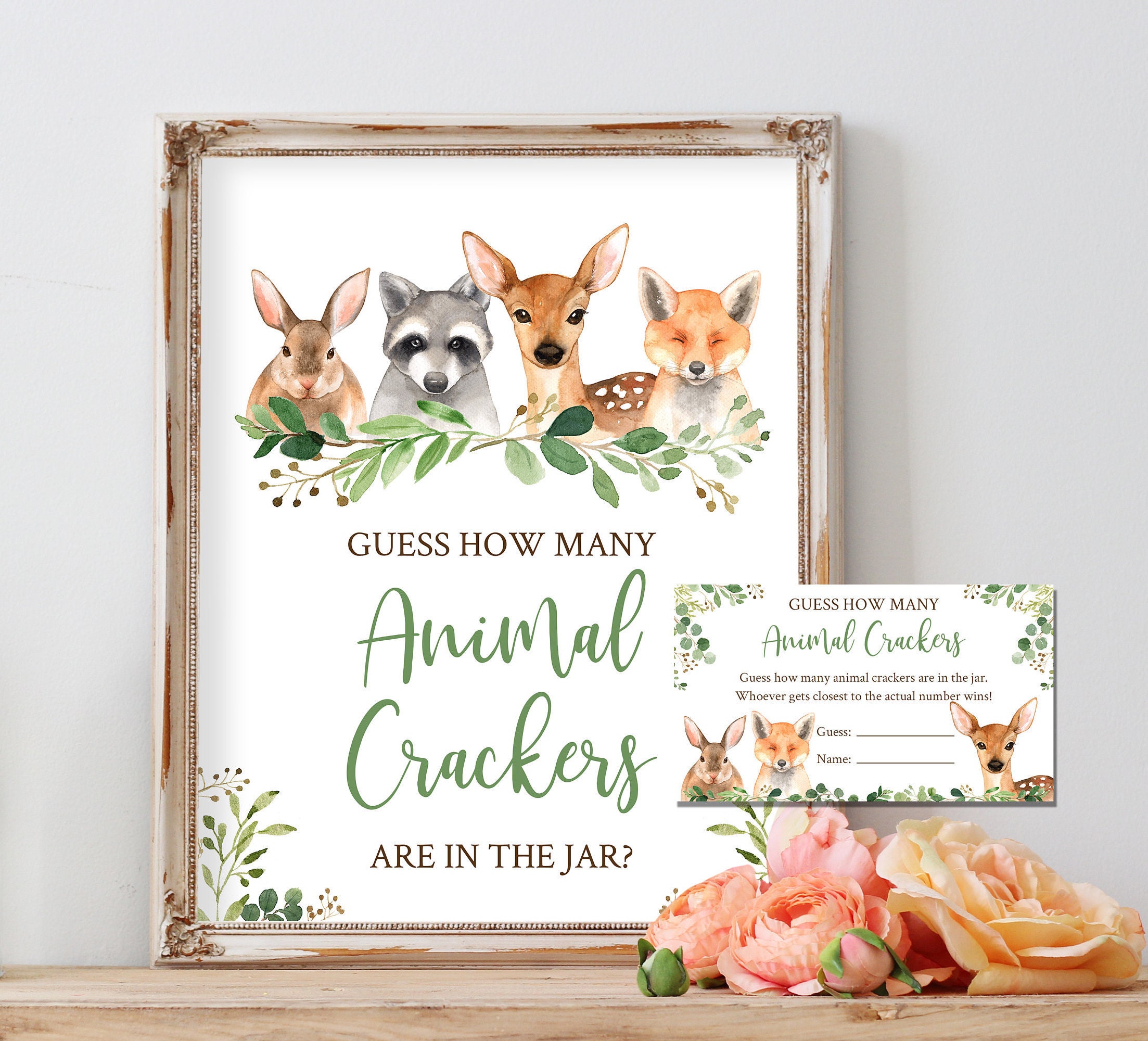 Woodland Baby Shower Guess How Many Animal Crackers Game Etsy