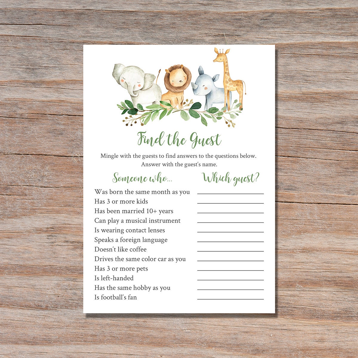 Find the Guest Game Printable Find the Guest Baby Shower Game Etsy