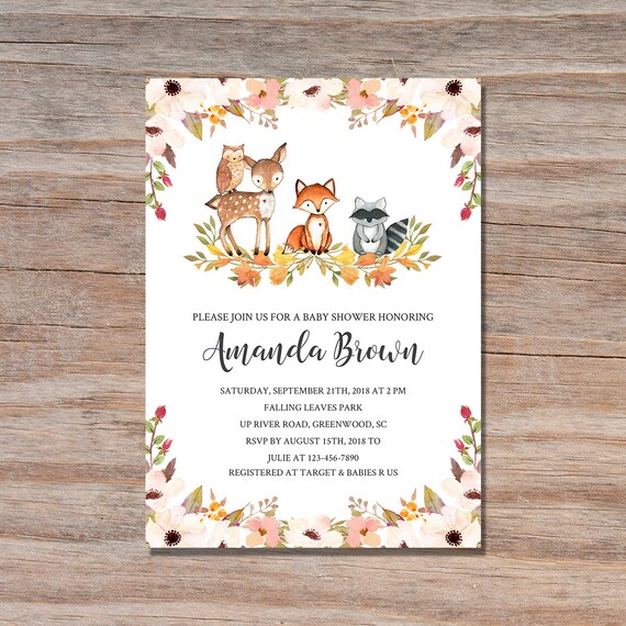 etsy woodland baby shower invitations