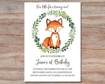 woodland party boy INSTANT DOWNLOAD Fox Birthday Boy Invitation modern black and white gold fox party birthday invite printable template