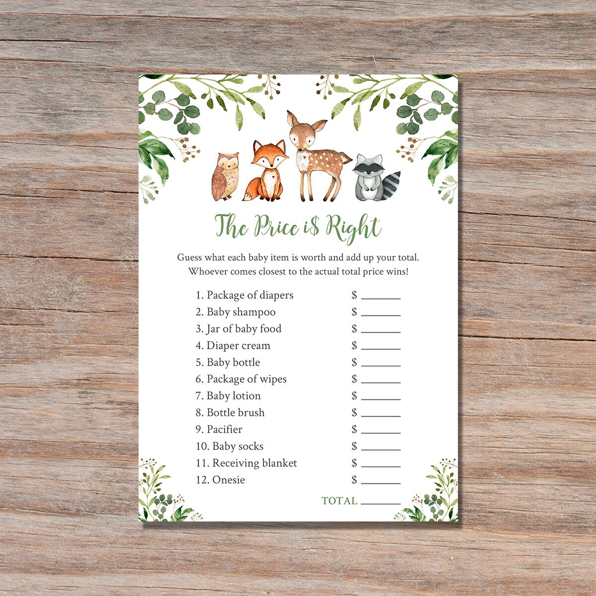 Forest Game Deer Baby Shower Woodland Baby Shower Digital File INSTANT DOWNLOAD Deer The Price is Right Game Wreath Little Deer Game