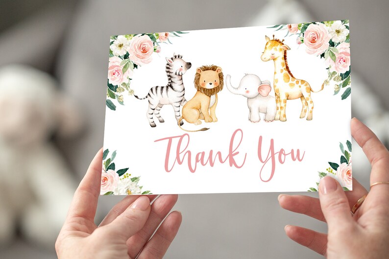 Safari Thank You Card Safari Animals Thank You Card Safari Jungle Animals Thank You Note Shower Thank You Card Safari Girl Thank You Card