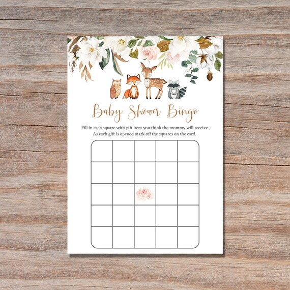 Woodland Baby Shower Bingo Game Woodland Baby Shower Bingo Etsy