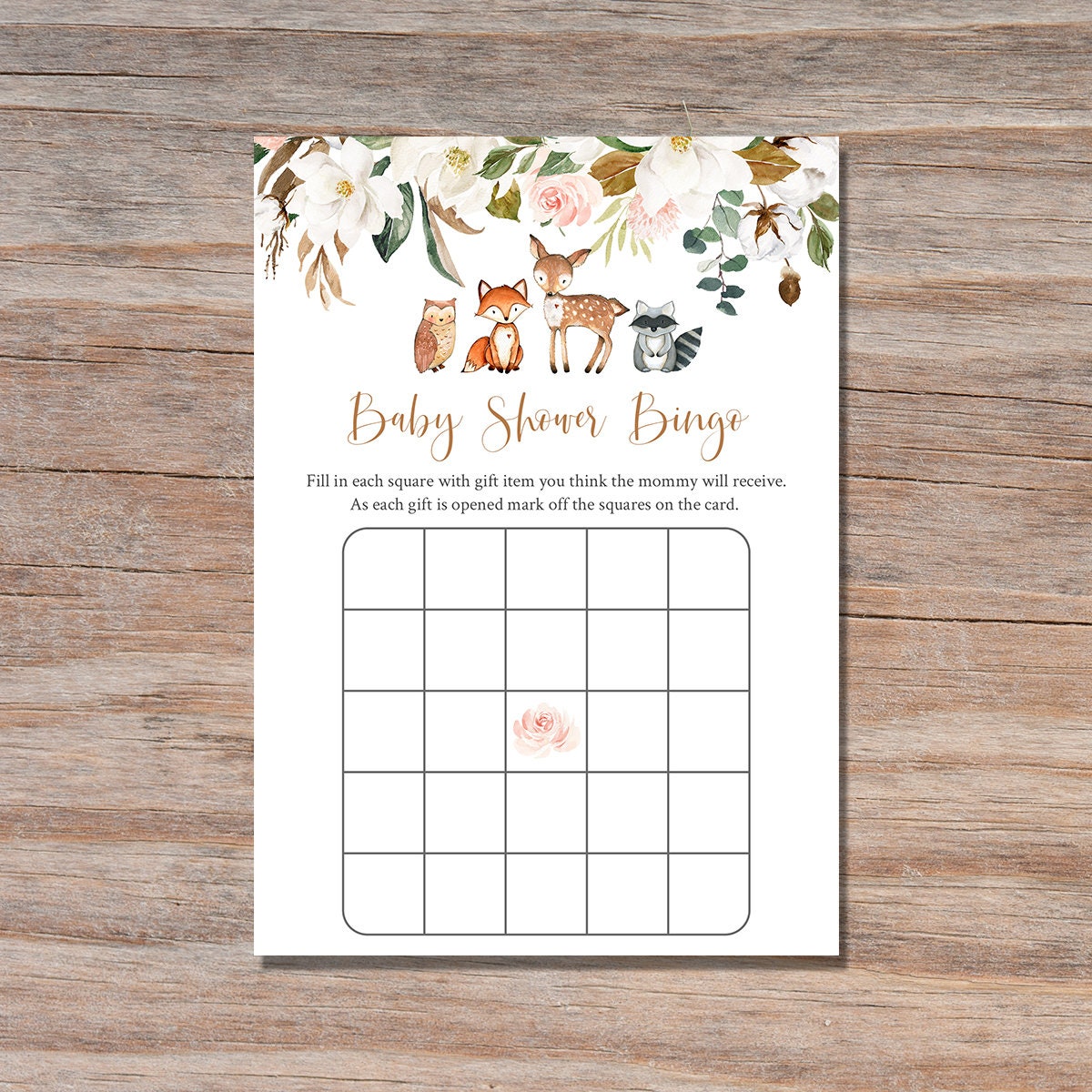 Woodland Baby Shower Bingo Game Woodland Baby Shower Bingo Etsy