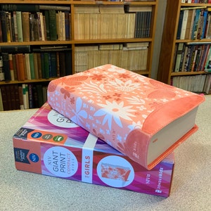PERSONALIZED NIV GIANT Print Compact Kid’s Bible for Girls - Personal Size - Colorful Coral Orange Flower Design  Custom EngraveName Imprint