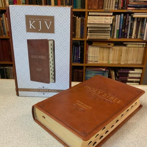 Personalized KJV King James Giant Print - Personal Size - Thumb Indexed - Brown Luxleather* Gift Bible - Custom Imprint Engraved Name