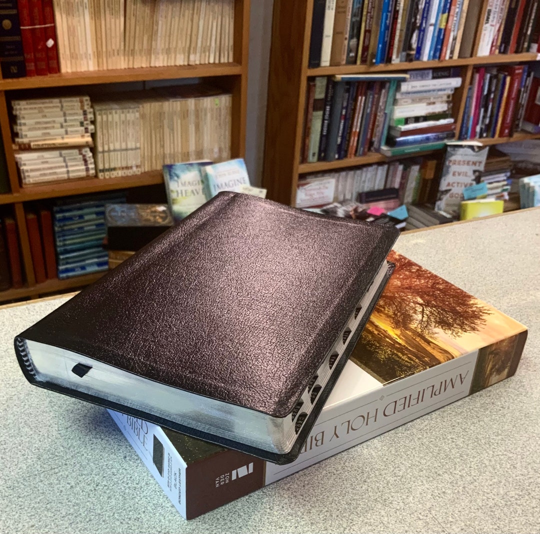 Personalized AMP Amplified Bible Black Leather Thumb Indexed Custom Engrave Name Imprint