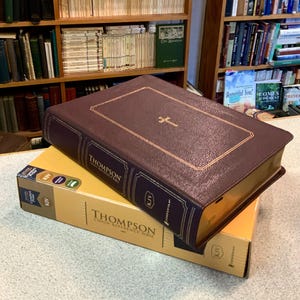 Personalized KJV Thompson Chain Reference Bible - King James - Lay Flat - Red Letter - Burgundy Leathersoft- Custom Engraved Name Imprint
