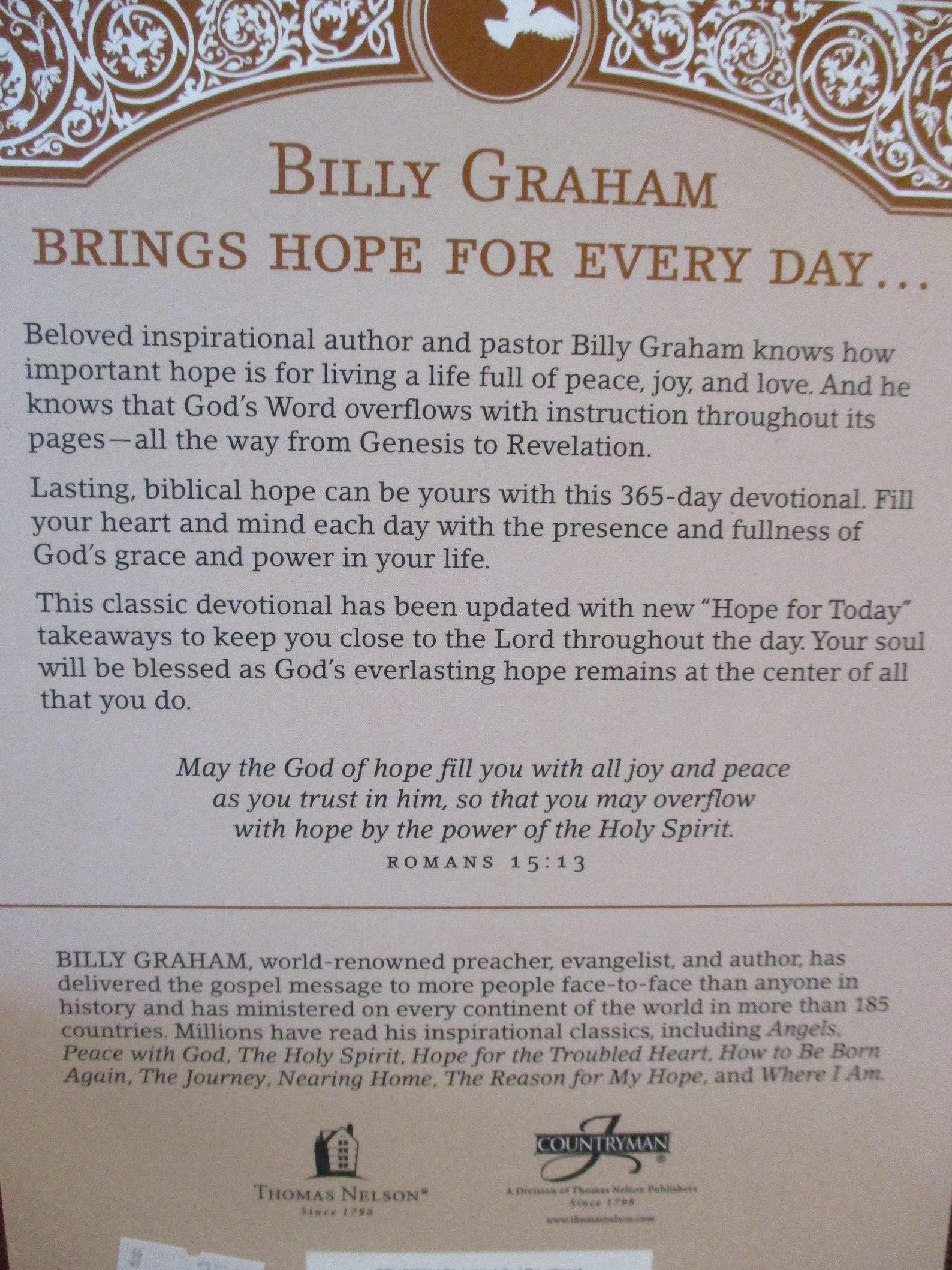 PERSONALIZED HOPE for Each Day Billy Graham Devotional Brown