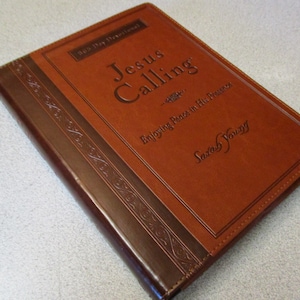 Personalized JESUS CALLING - Large Print  - Sarah Young Devotional - Full Verse Deluxe Edition - Brown Leather Soft Custom Imprint Engraved