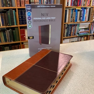 PERSONALIZED NIV Large Print Reference Bible - Brown Leathersoft - Indexed -New International - Custom Engrave Name Imprint Christian Book