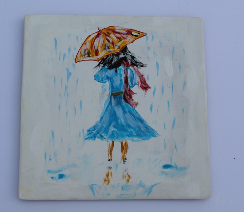 Girl In The Rain Painting In Acrylic 05 X 11 68 X 11 68